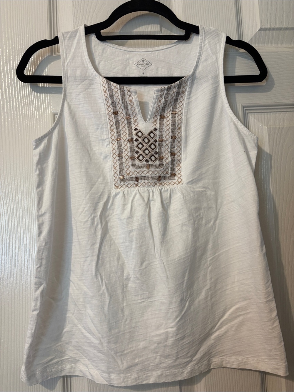 St. John's Bay White Tank Top with Brown Embroidered Bib
